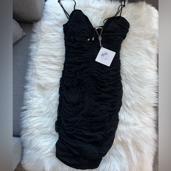 Ruched Bodycon Mini Dress Black - Picture 7 of 9